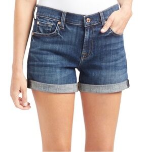 7 For All Mankind Roll Up Cuffed Denim Shorts Blue Size 25